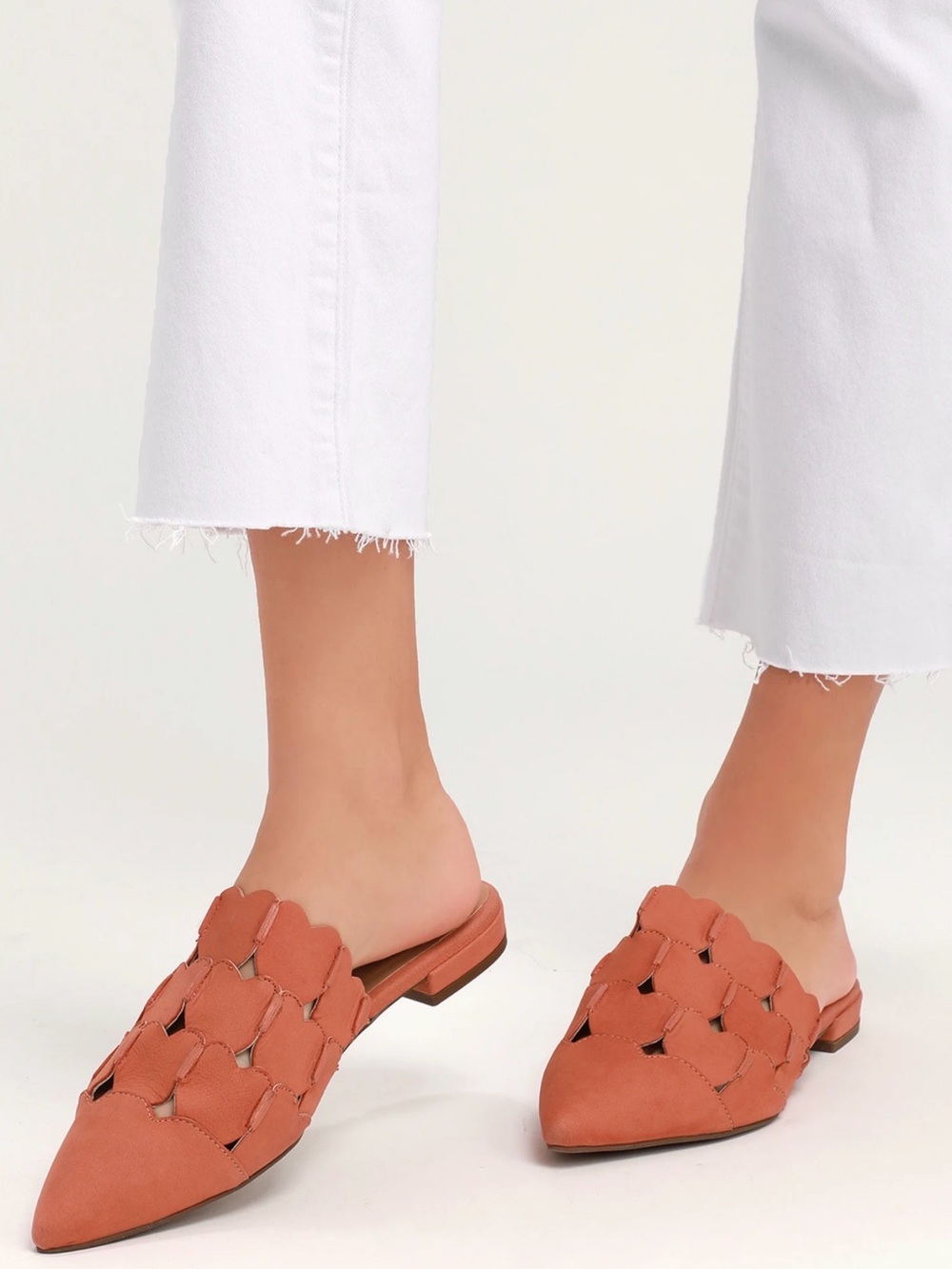 Seychelles Coral-Orange Pointed Scallop Slip-On Mules
